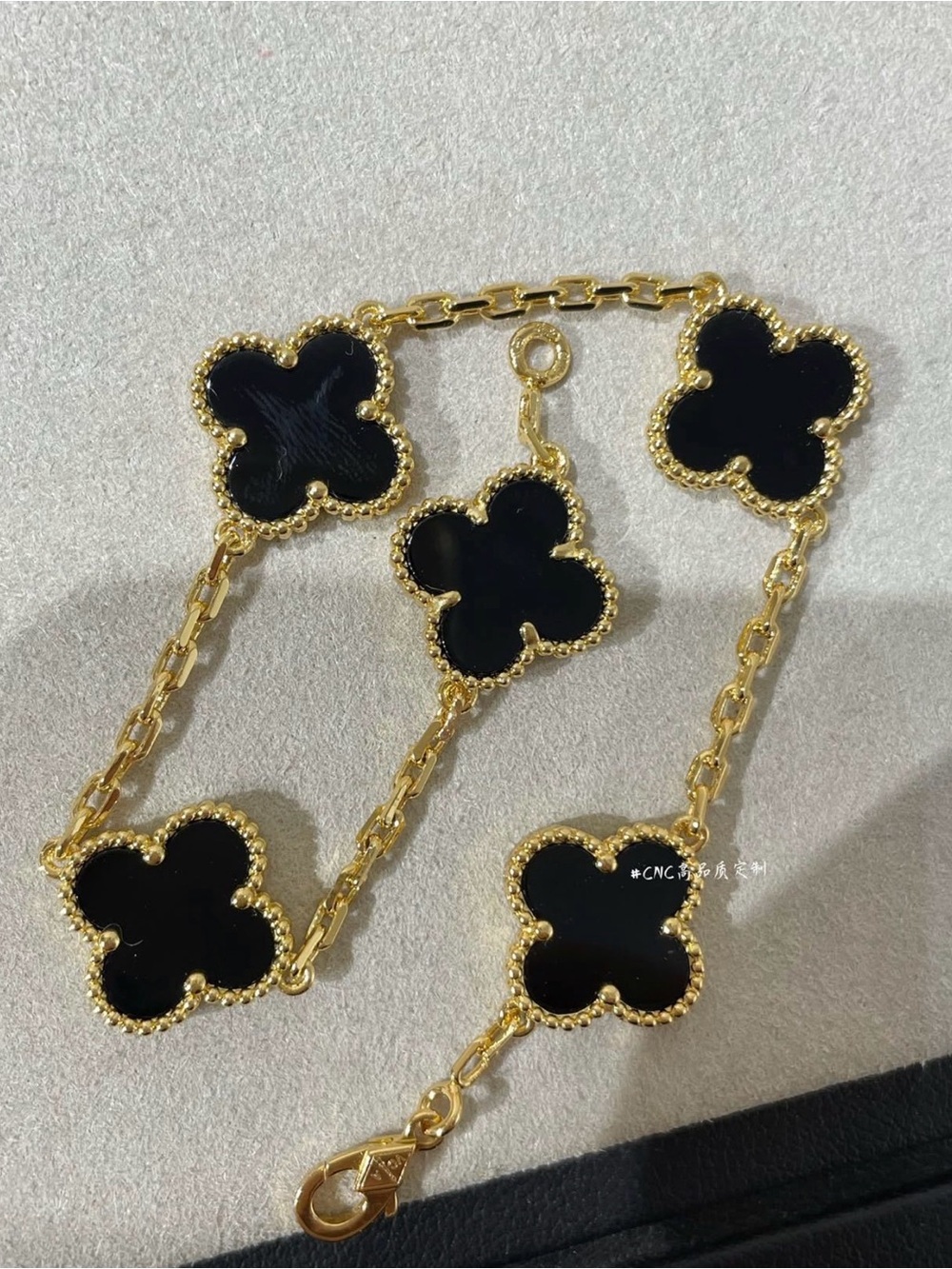 Gold Chain Bracelet with Black Clover Motifs